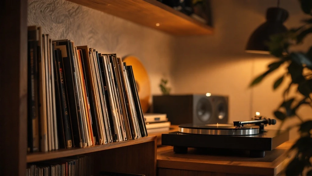 Три виниловые системы разного класса — бюджетная, средняя и Hi-Fi — на фоне комнаты прослушивания «Пространства в тишине» с тёплым освещением и деревянными стеллажами с пластинками. alt="Виниловая сис
