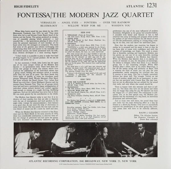 Виниловая пластинка THE MODERN JAZZ QUARTET FONTESSA