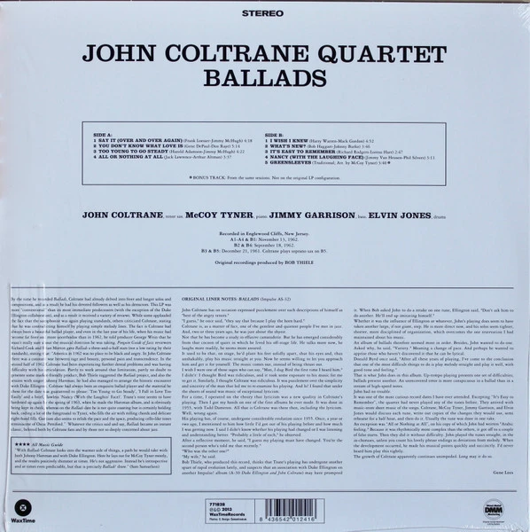 Виниловая пластинка JOHN COLTRANE QUARTET BALLADS