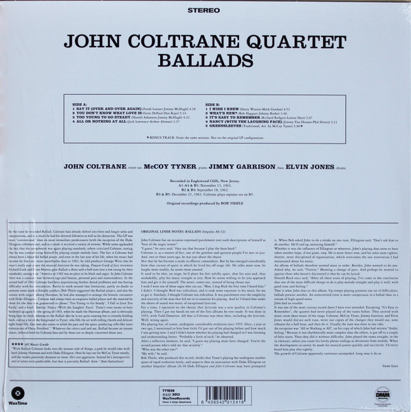 Виниловая пластинка JOHN COLTRANE QUARTET BALLADS